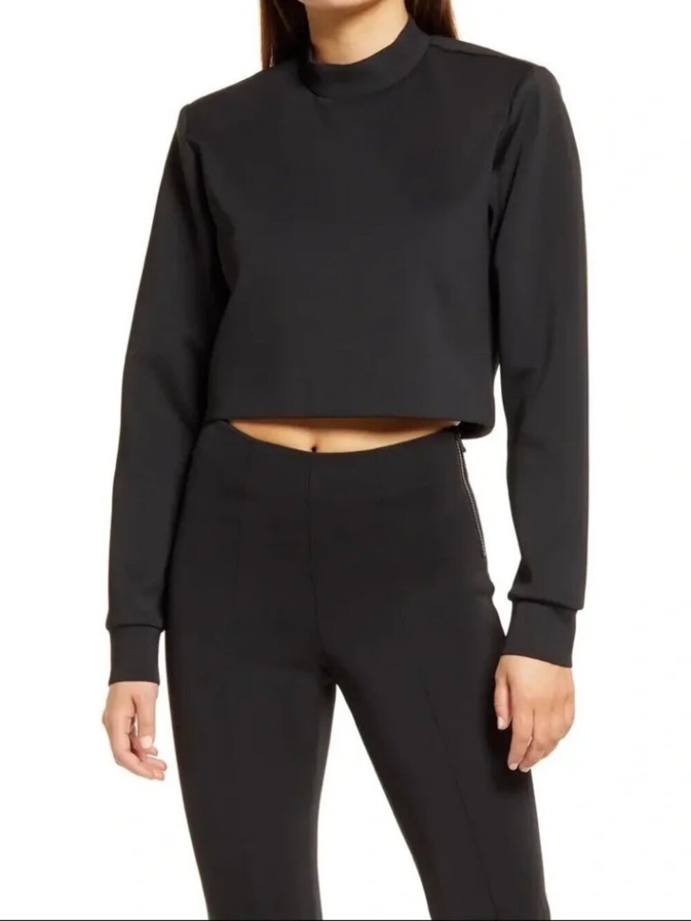 Good American Black Scuba Cropped Mock Neck Pullover Size 2
